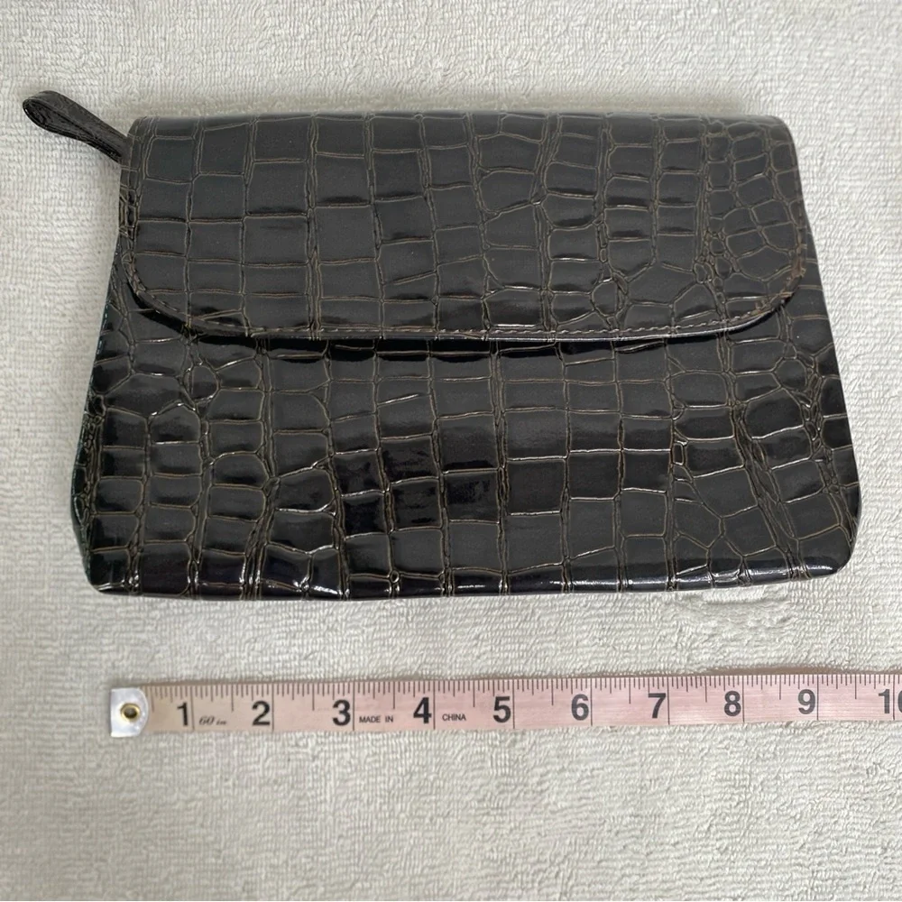 Barr + Barr New York Women's Brown Faux Croc Makeup Small Toiletries Bag Travel